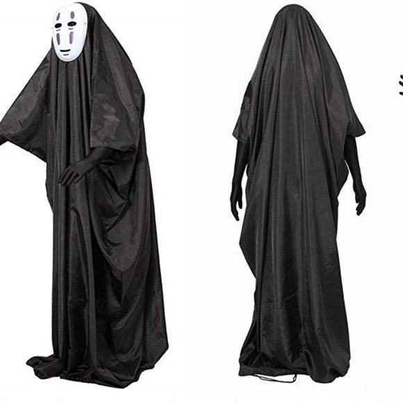 Manga Kaonashi No Face Cosplay Costume Halloween Cloak Outfit + Gloves Mask Set - Picture 3 of 11